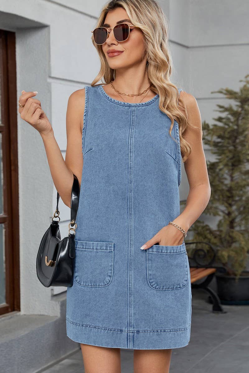 CWDSD10895_WASHED DENIM BACKLESS TANK MINI DRESS