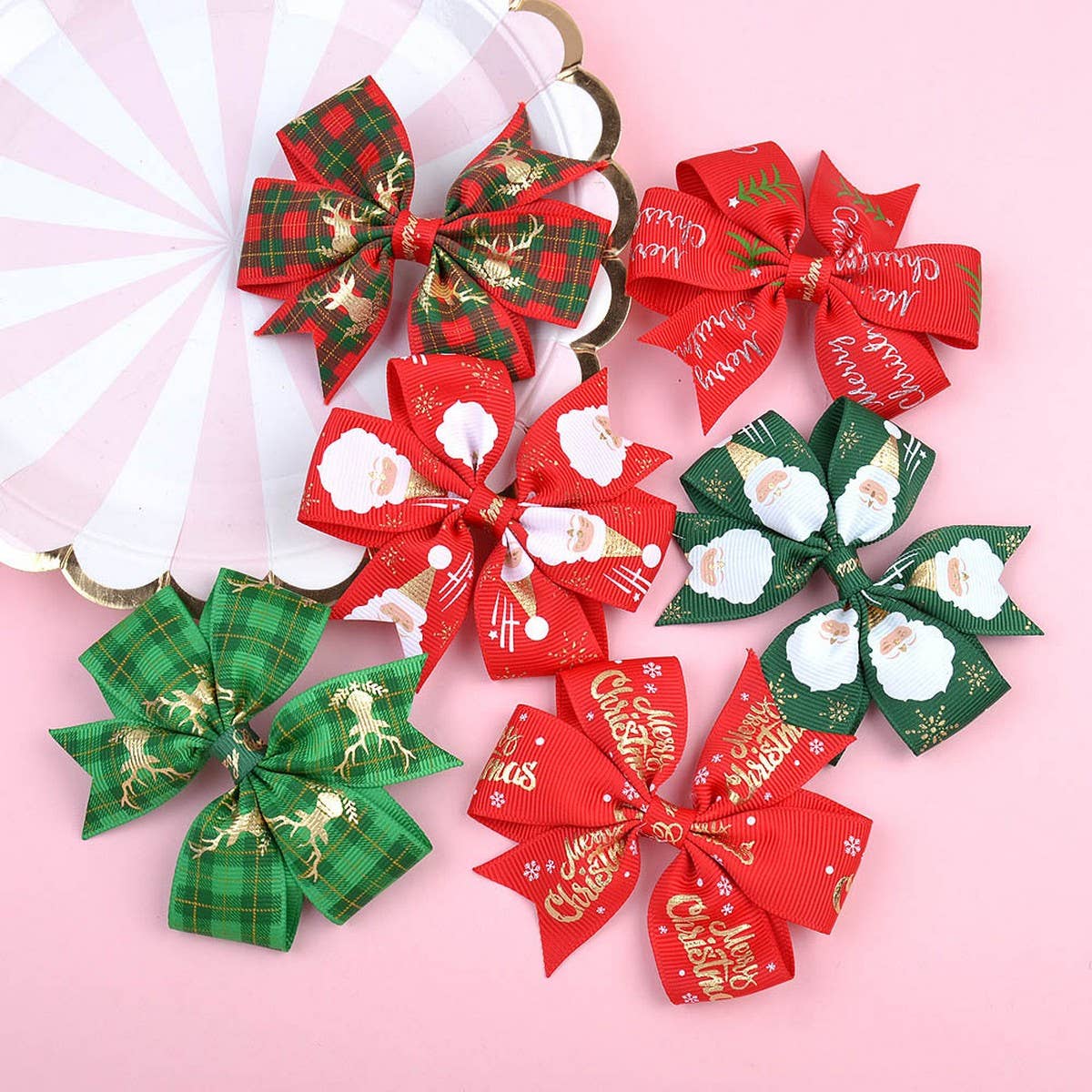 Cute Christmas Kids¡¯ Grosgrain Six-Ear Bow Clip