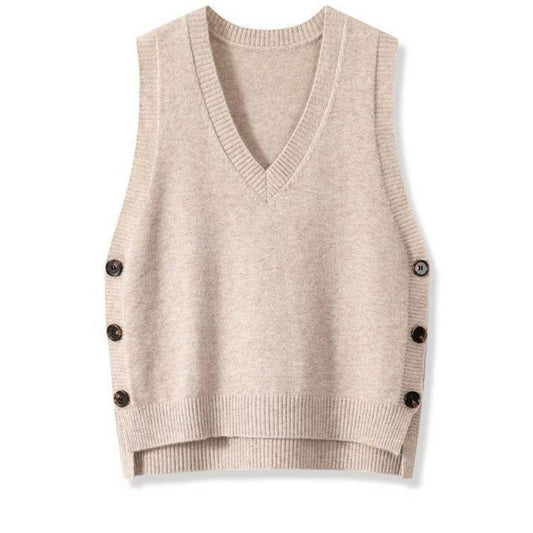 VINTAGE V-NECK SOLID COLOR CASUAL SWEATER VEST