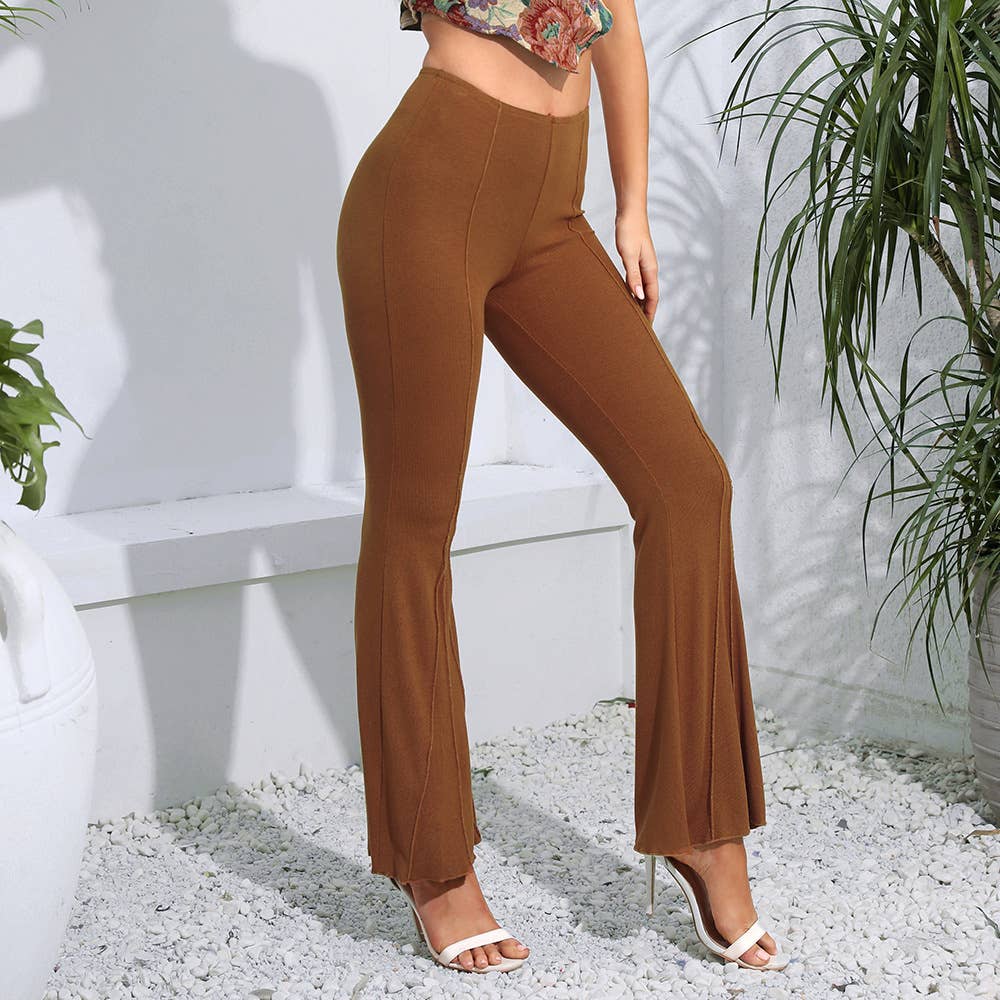 SOLID COLOR SEXY RAYON PANTS CASUAL BELL BOTTOMS