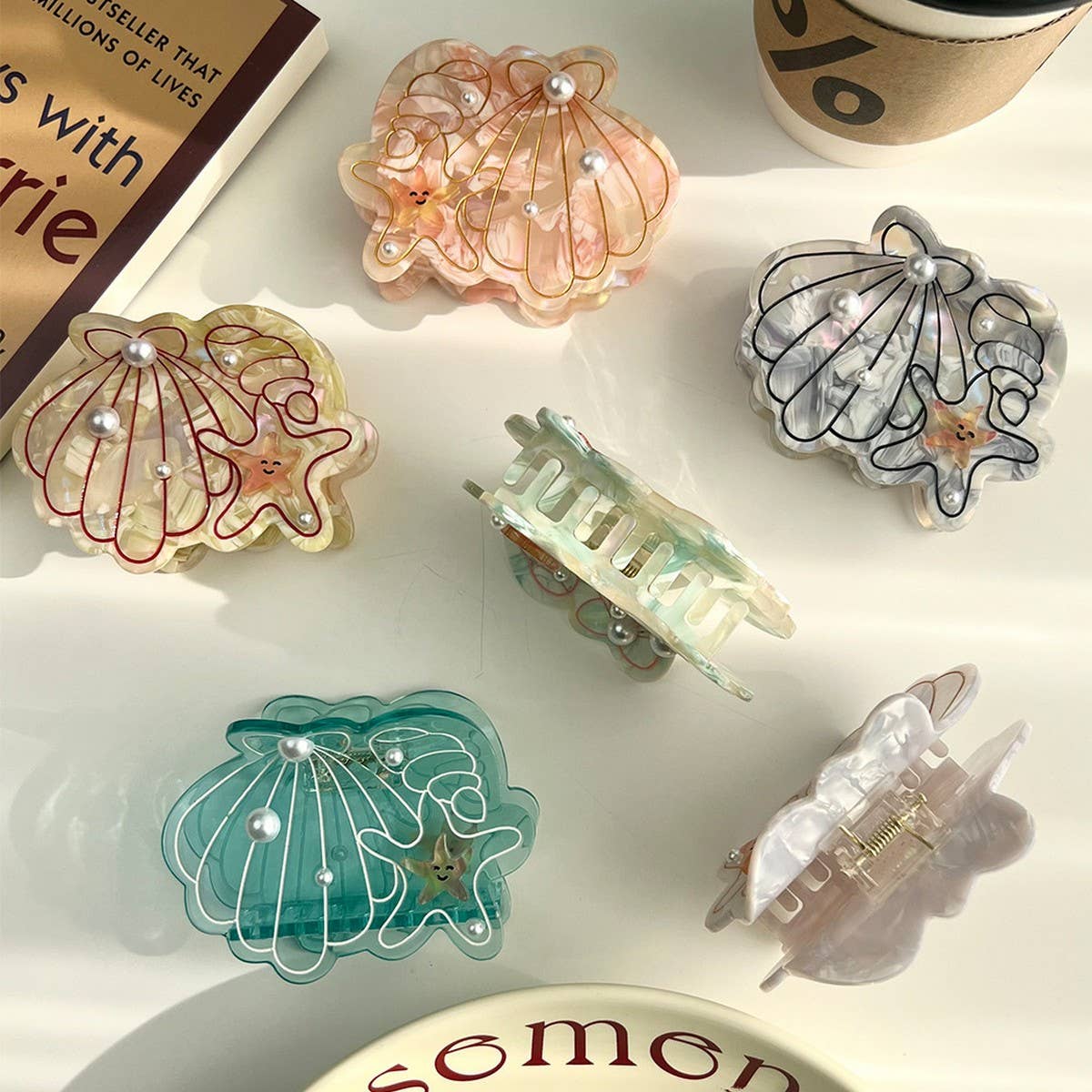 Ocean Shell & Starfish Hair Claw, Pearl Shark Clip_CWAHA5898