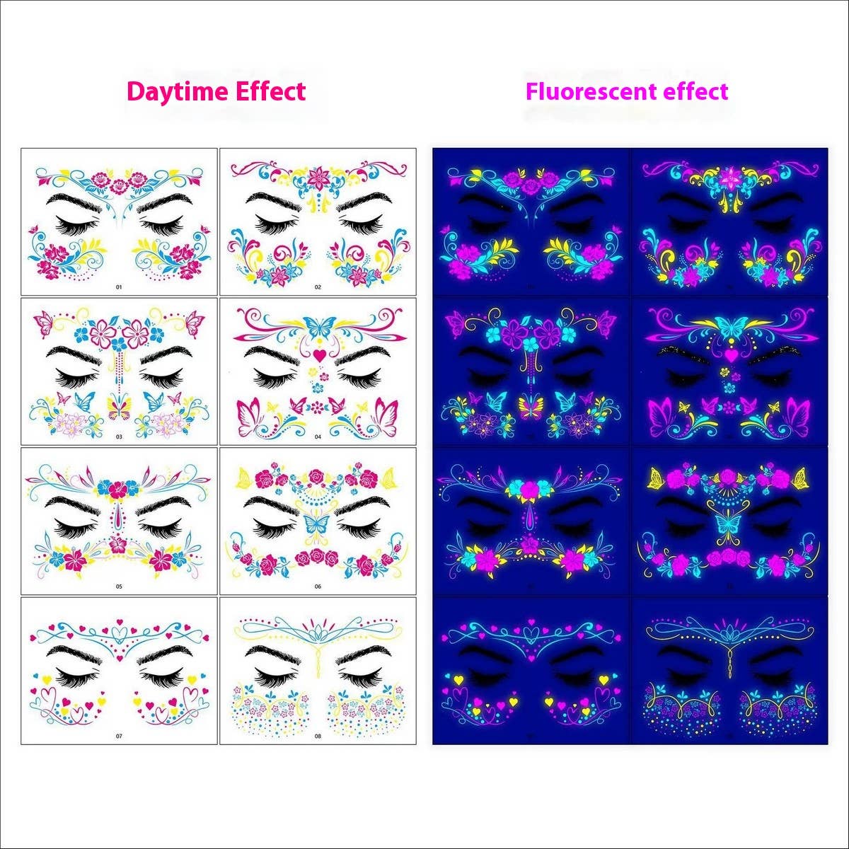 Neon Butterfly Glow Face Tattoos for Party