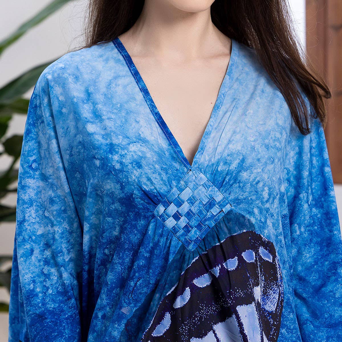 Plus Size Butterfly Print Beach Cover-Up Dress_CWMM6199