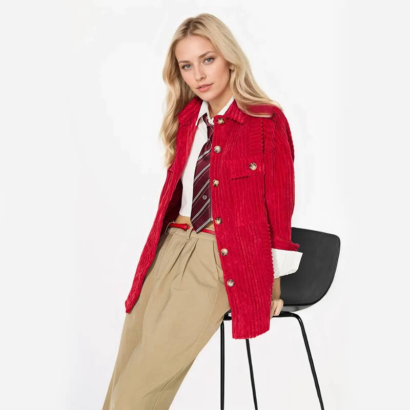 STYLISH LAPEL POCKET LONG-SLEEVED WOOLEN JACKET