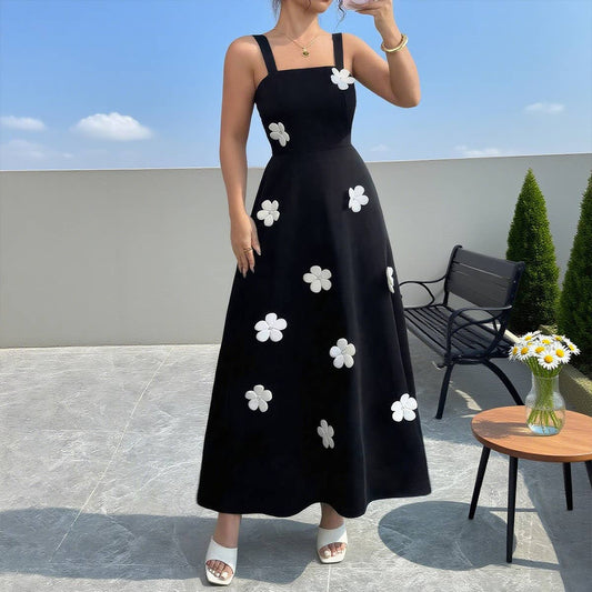 Stereoscopic flowers elegant suspender dress
