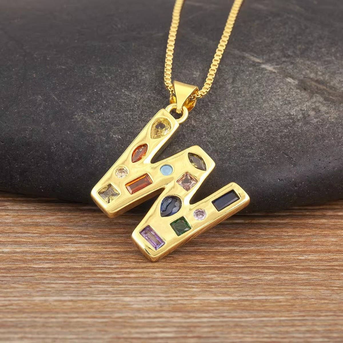 26 Letters Copper Zirconia Pendant Necklace_CWMM5873