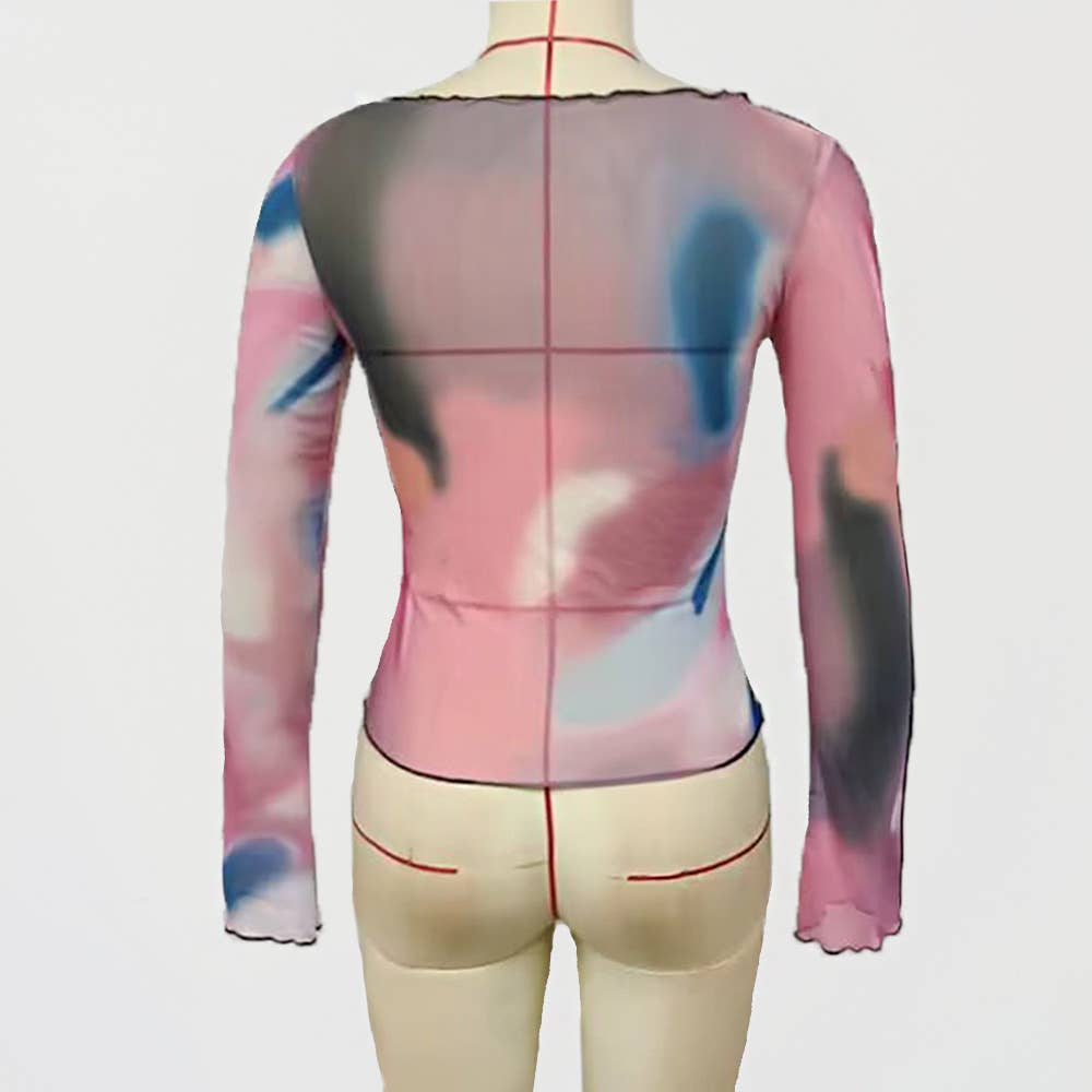 Ruffle Edge Sexy Off-Shoulder Printed T-Shirt