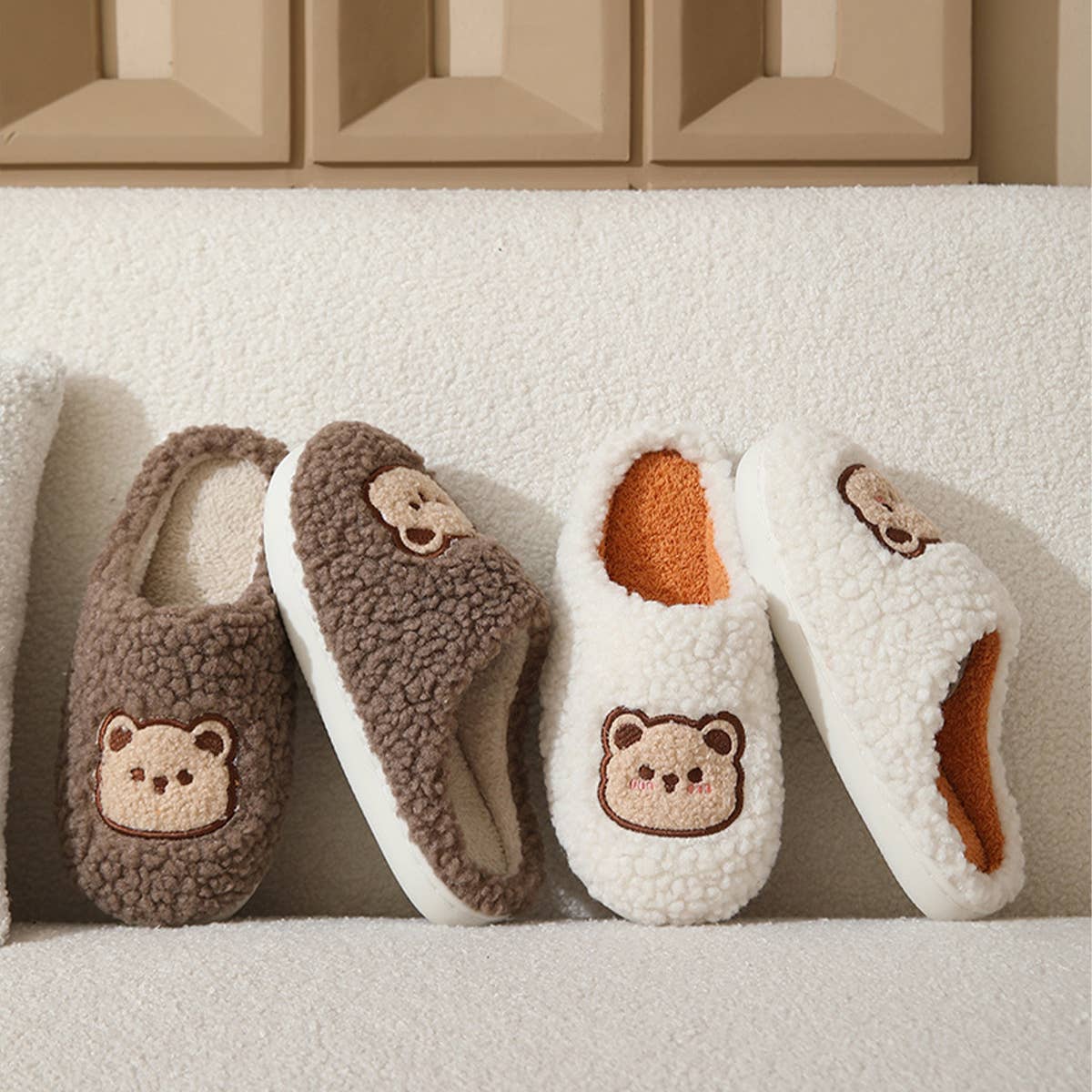 CUTE CARTOON BEAR PLUSH WARM COTTON SLIPPERS