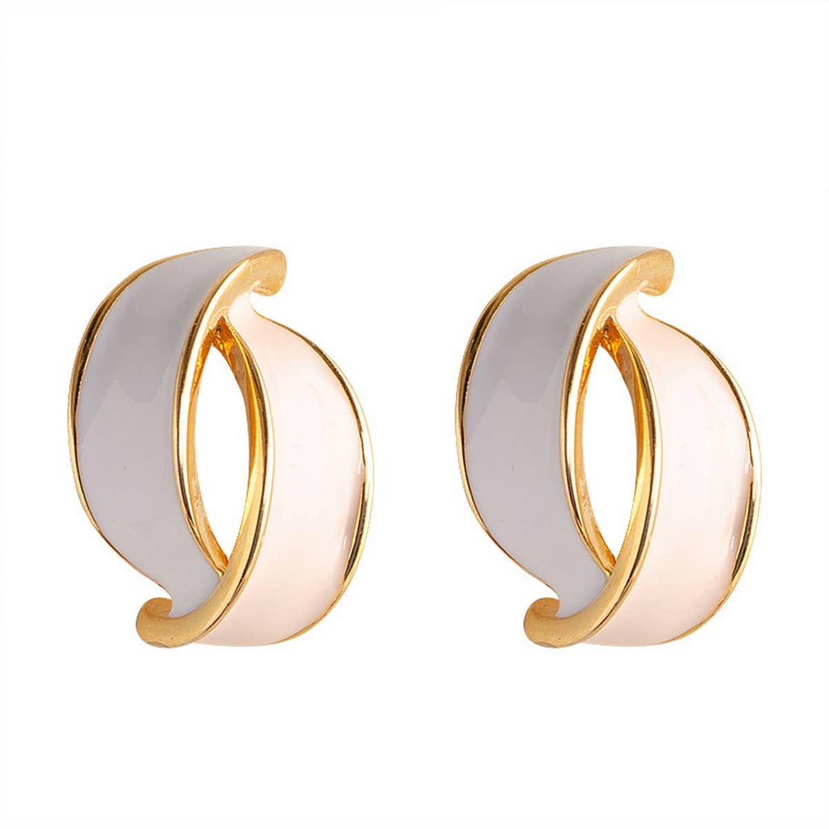 ENAMEL SILVER NEEDLE C-SHAPED EARRINGS