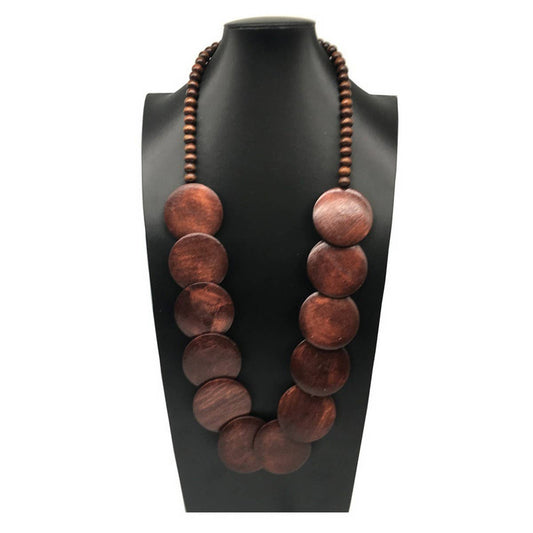 VINTAGE MIXED COLOR WOODEN BEAD NECKLACE