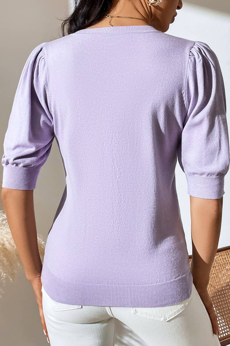 Cwtts0731_Crew Neck Puff Short Slv Soft Pullover Sweater