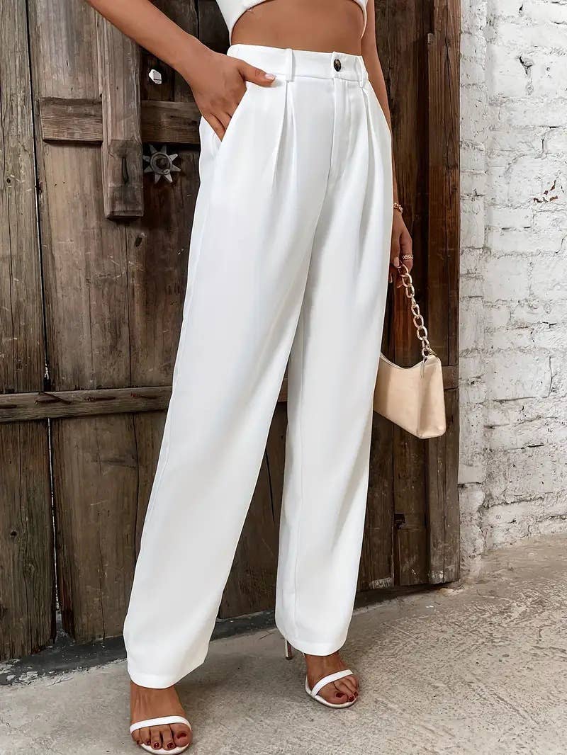 HIGH-WAISTED WIDE-LEG STRAIGHT LEG SLACKS