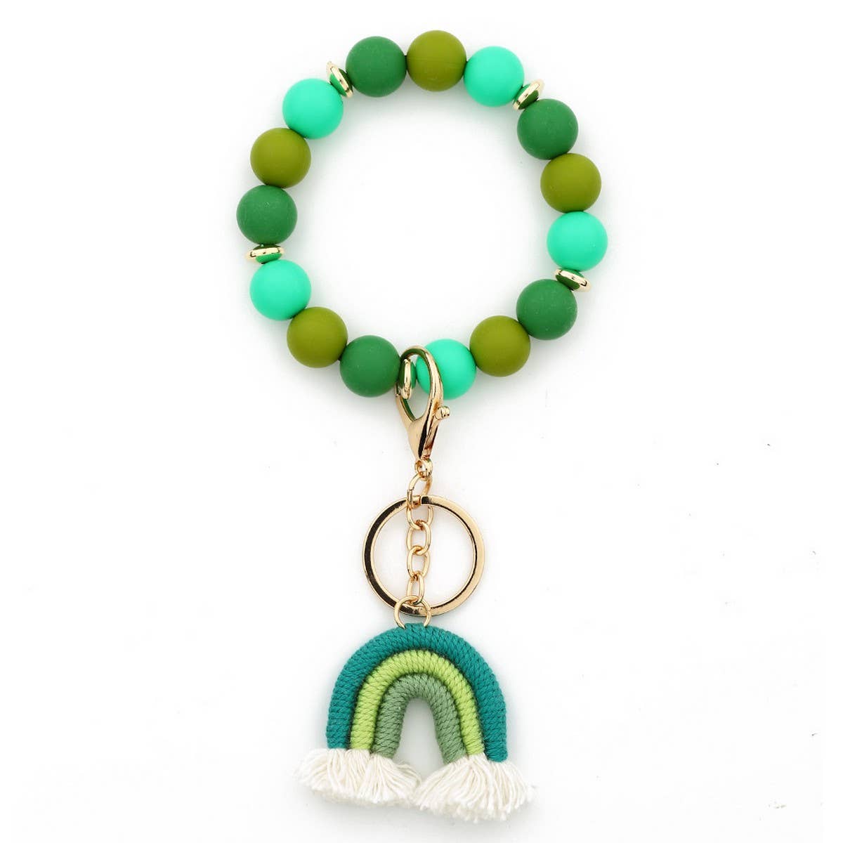 Rainbow Tassel Keychain with Colorful Bead Bracelet_CWAB5071