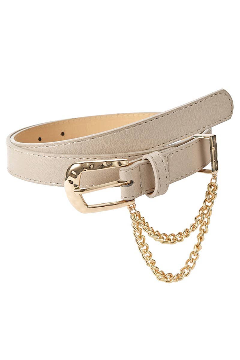 CUBAN CHAIN DETAIL SOLID REGULAR LEATHER BELT_CWABE031