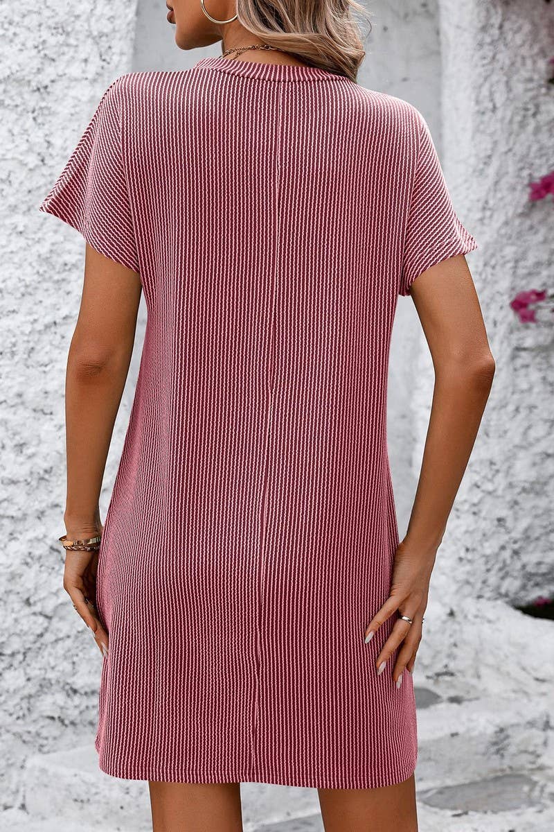 CWDSD4156_CASUAL COLOR CONTRAST TWIST POCKET DRESS