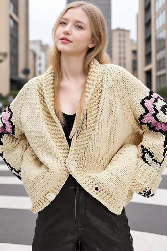 CWOSWL07745_2025 STREET PRINT COLLARED KNIT CARDIGAN SWEATER