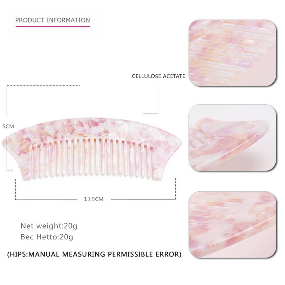 ACETATE SHEET SEMI-CIRCULAR 4MM ANTI-TANGLE COMB_CWAHA4183