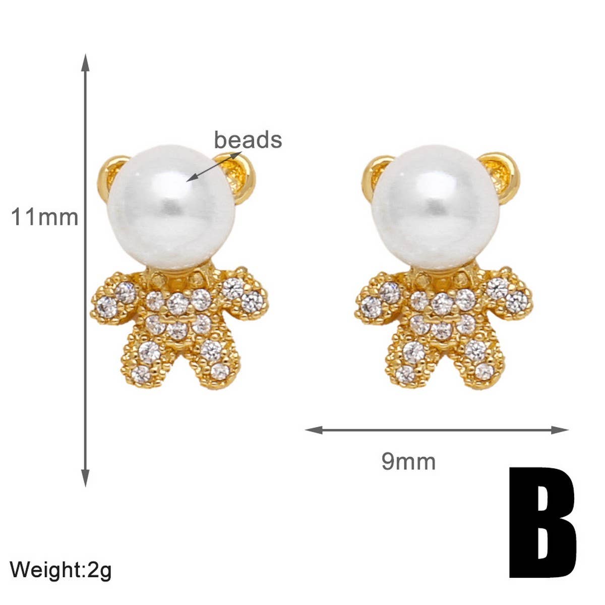 PEARL BEAR EARRINGS ZIRCON GOLD PLATED EARRINGS_CWAJE1003