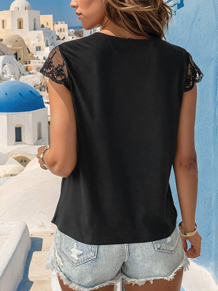 Lace patchwork vest blouse