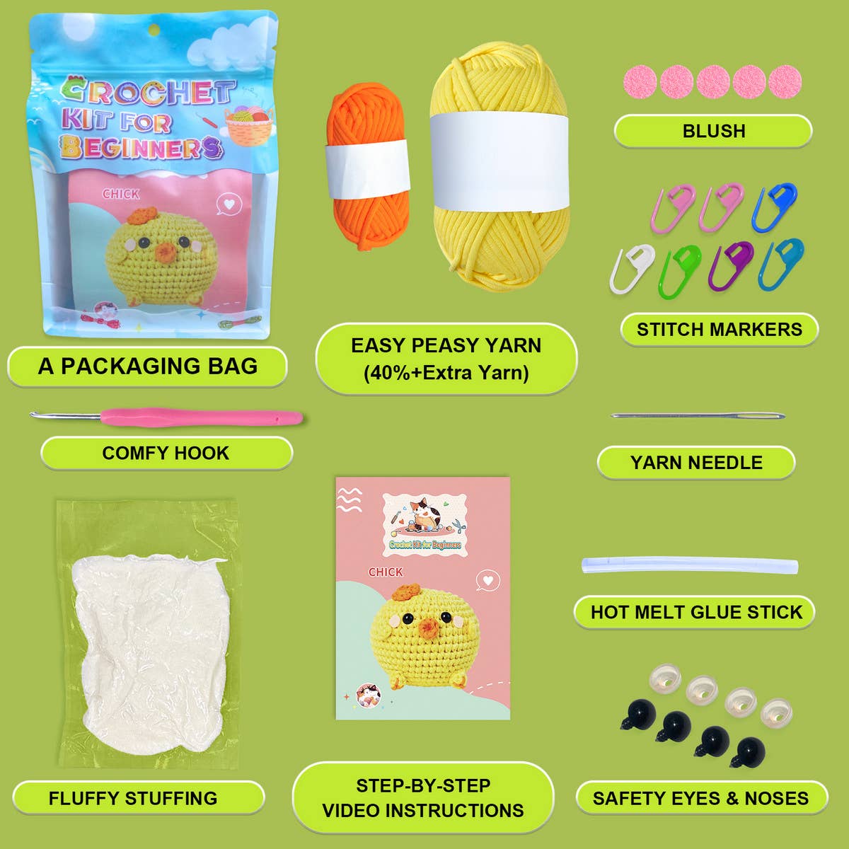 HANDMADE CHICKEN DOLL CROCHET MATERIAL KIT