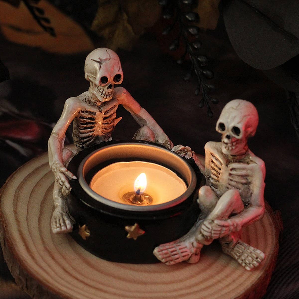 Halloween Witch Skull Candle Holder Decor_CWMM9877