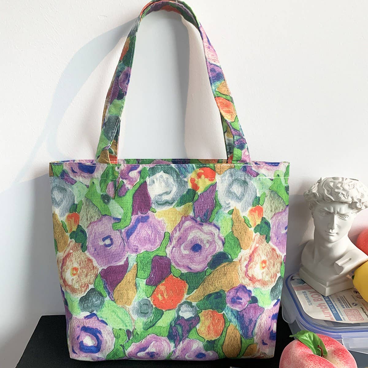 CANVAS TOTE BAGS WITH FRESH FLORAL PLAID_CWAB2047