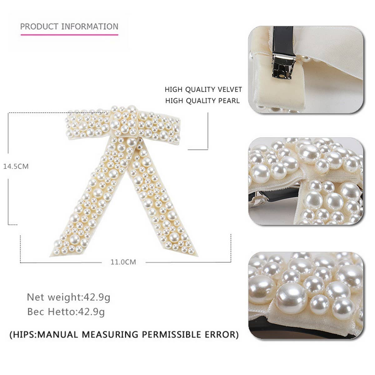 BOW HAIR ACCESSORIES PEARL INLAID GEOMETRICHAIRPIN_CWAHA4416