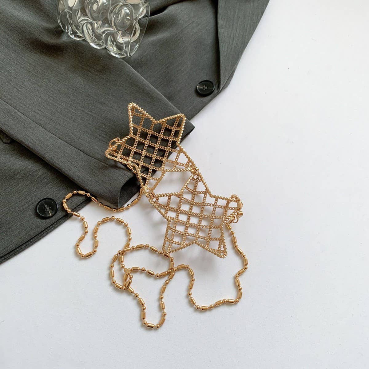 FIVE-POINTED STAR HOLLOW CHAIN SQUARE CLUTCH BAG_CWAB3260