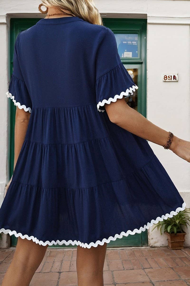 CWDSD4429_LACE V-NECK SOLID COLOR BABY DOLL DRESS