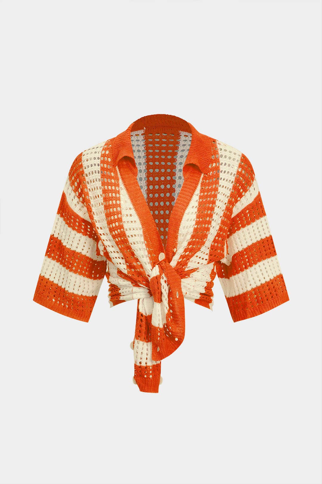 Knitted suit with striped short sleeves shorts