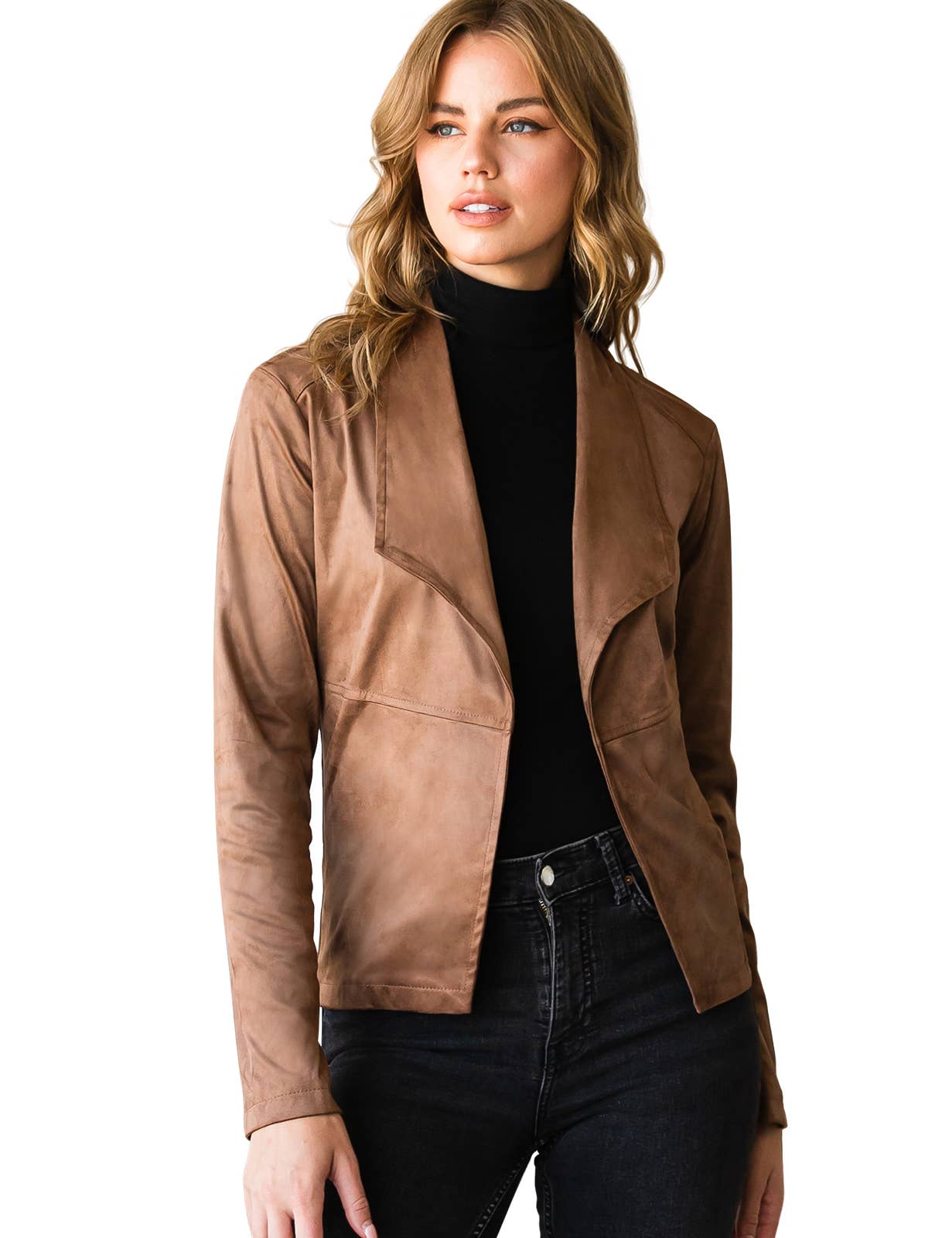 CWOJA707_FAUX SUEDE LEATHER MOTO OVER HIP JACKET