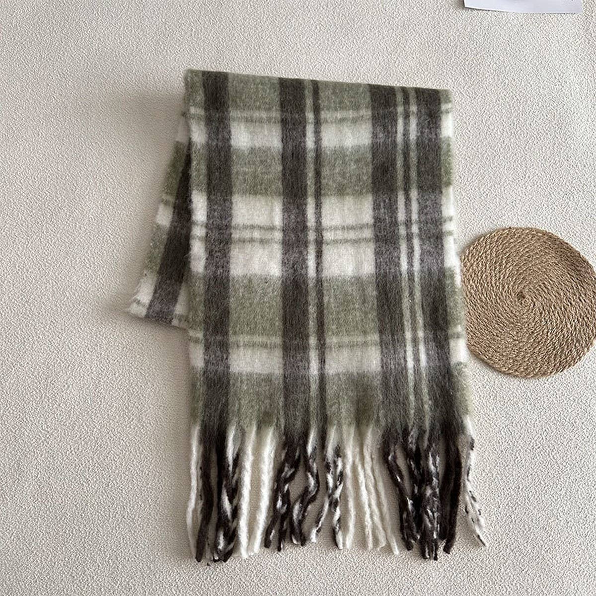 Colorblock Plaid Faux Cashmere Scarf for Winter