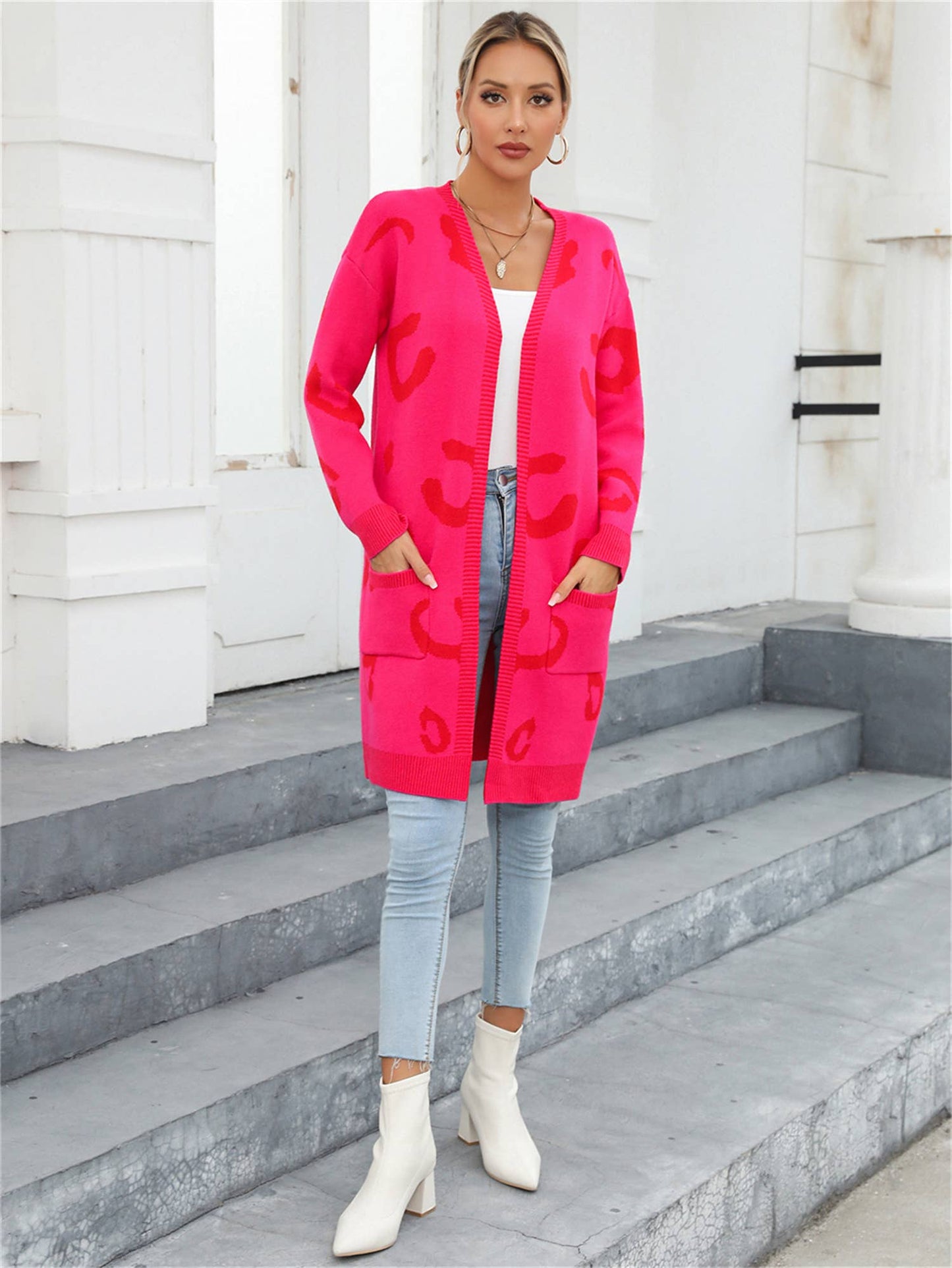 LEOPARD PRINT SWEATER LONG CARDIGAN FASHION COAT