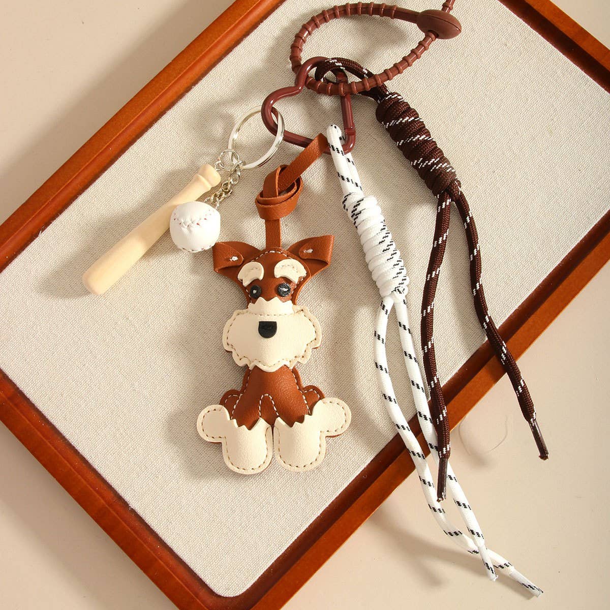 Cute Schnauzer PU Keychain with Heart & Braid