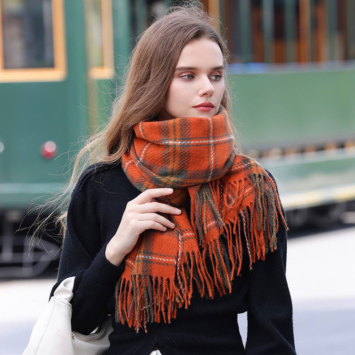 Plaid Winter Scarf for Women ??Soft Tassel Shawl_CWASC0224