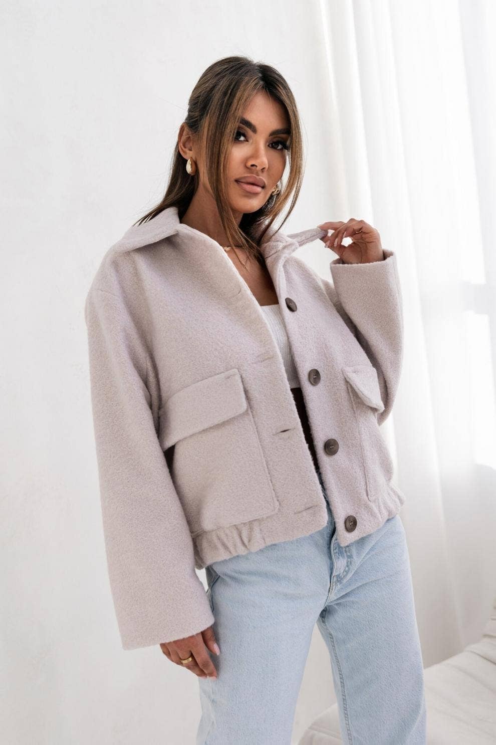 SIMPLE SOLID COLOR SINGLE BREASTED WOOLEN COAT