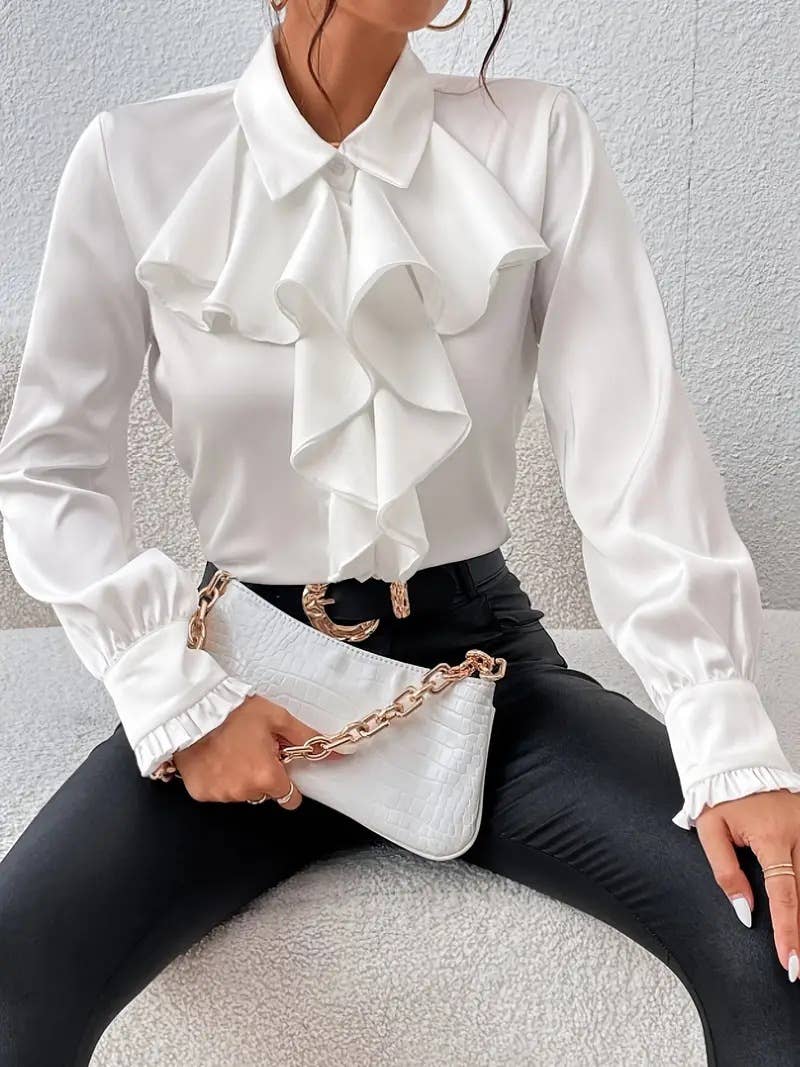 FASHION DESIGN RUFFLED LAYER EMBELLISHED SHIRT