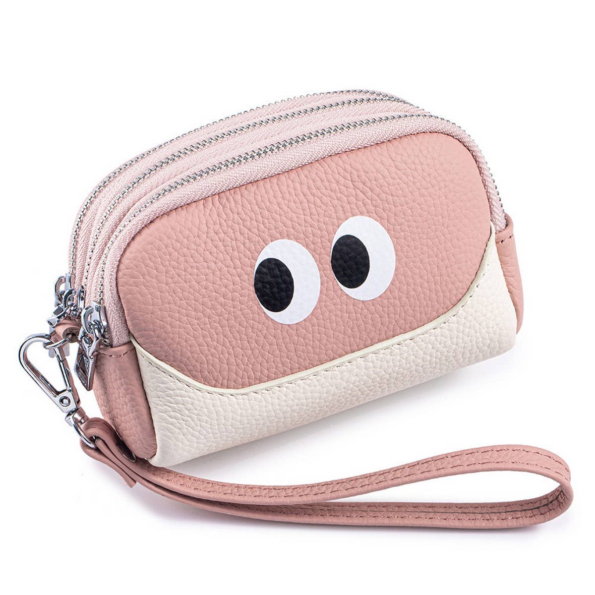 Cute Mini Leather Wristlet ? Triple Zipper Pouch_CUAB00380