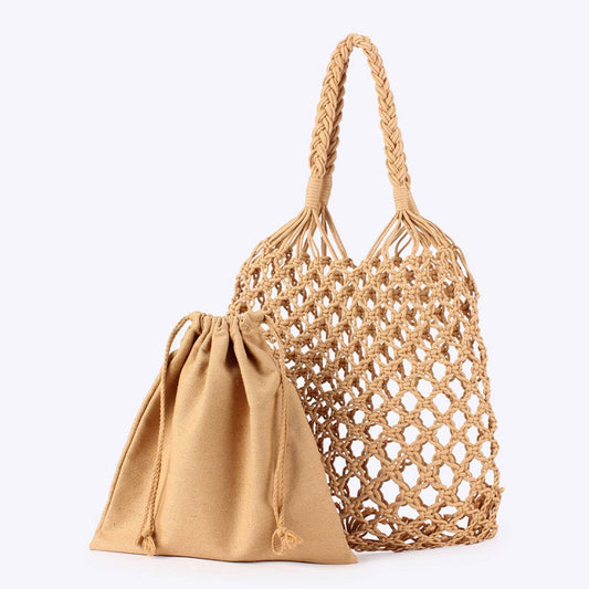 FASHION MESH BEACH BAG HANDMADE WOVEN SHOULDER BAG_CWAB4668