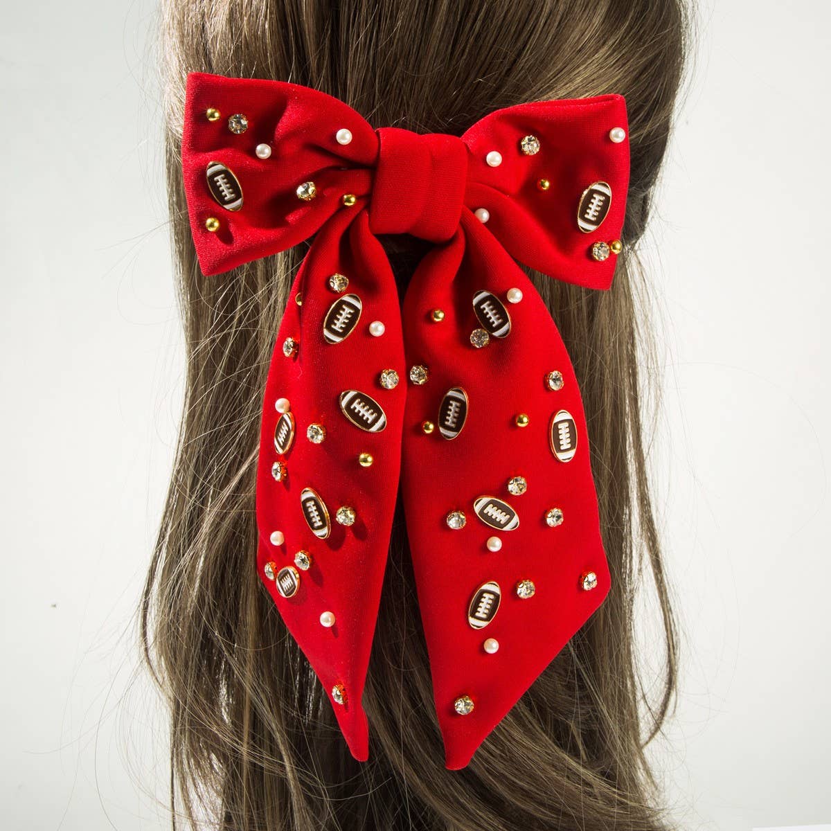 Bow Style Spring Hair Clip,Rhinestone & Rugby_CWAHA6189
