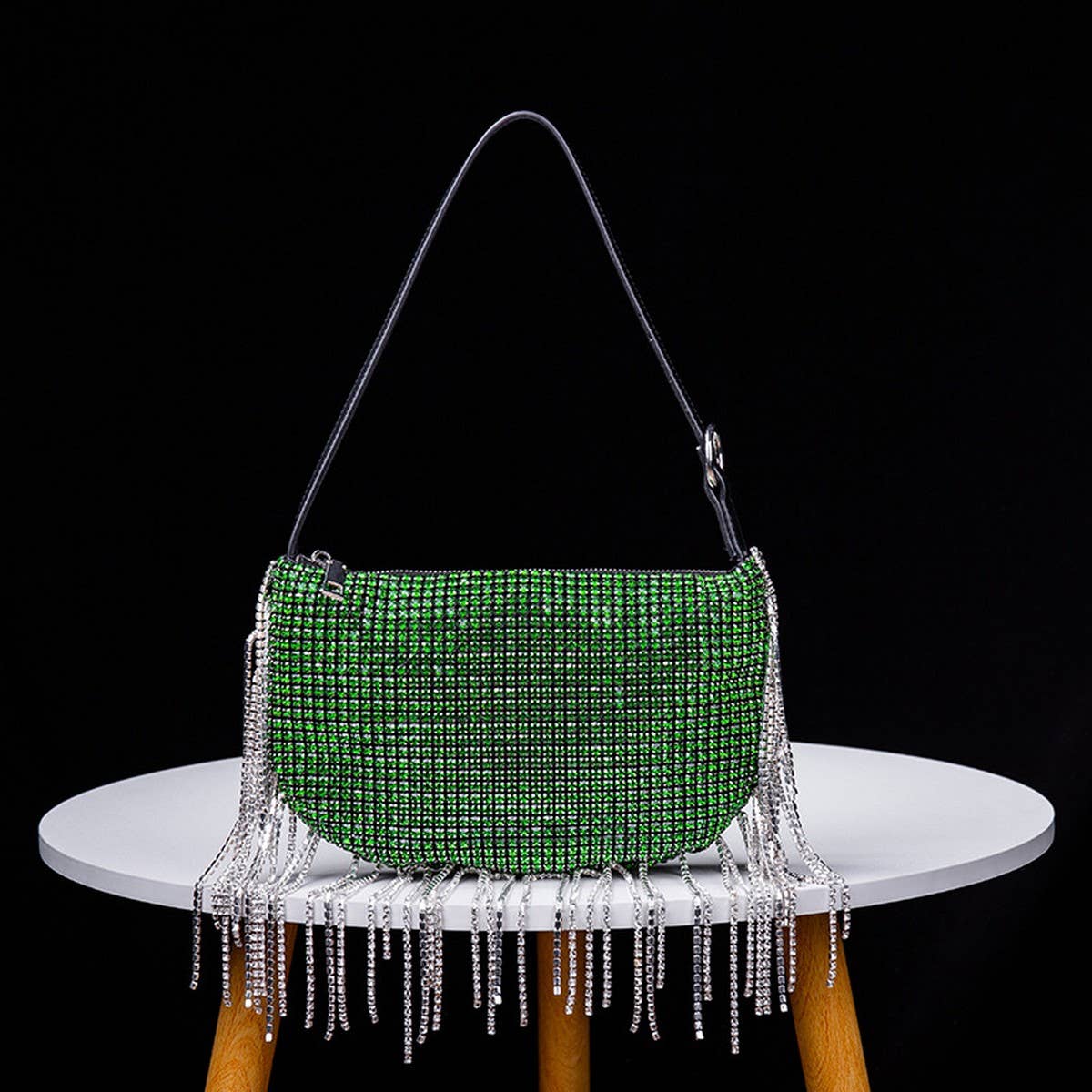 SOFT TURN TASSEL RHINESTONE EVENING TOP HANDBAG_CWAB3606