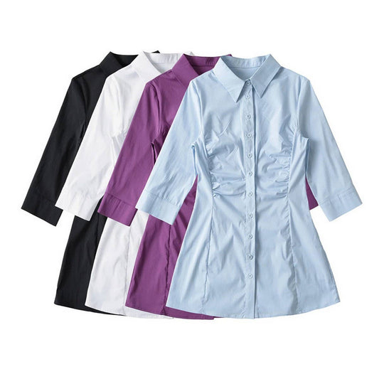 One-breasted shirt dress with POLO neck and waist