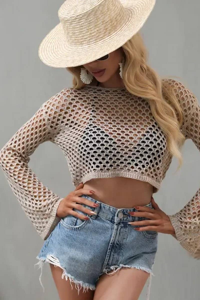 CWTSTSL0109_SPRING AND SUMMER CREW NECK HOLLOW KNIT CARDIGAN