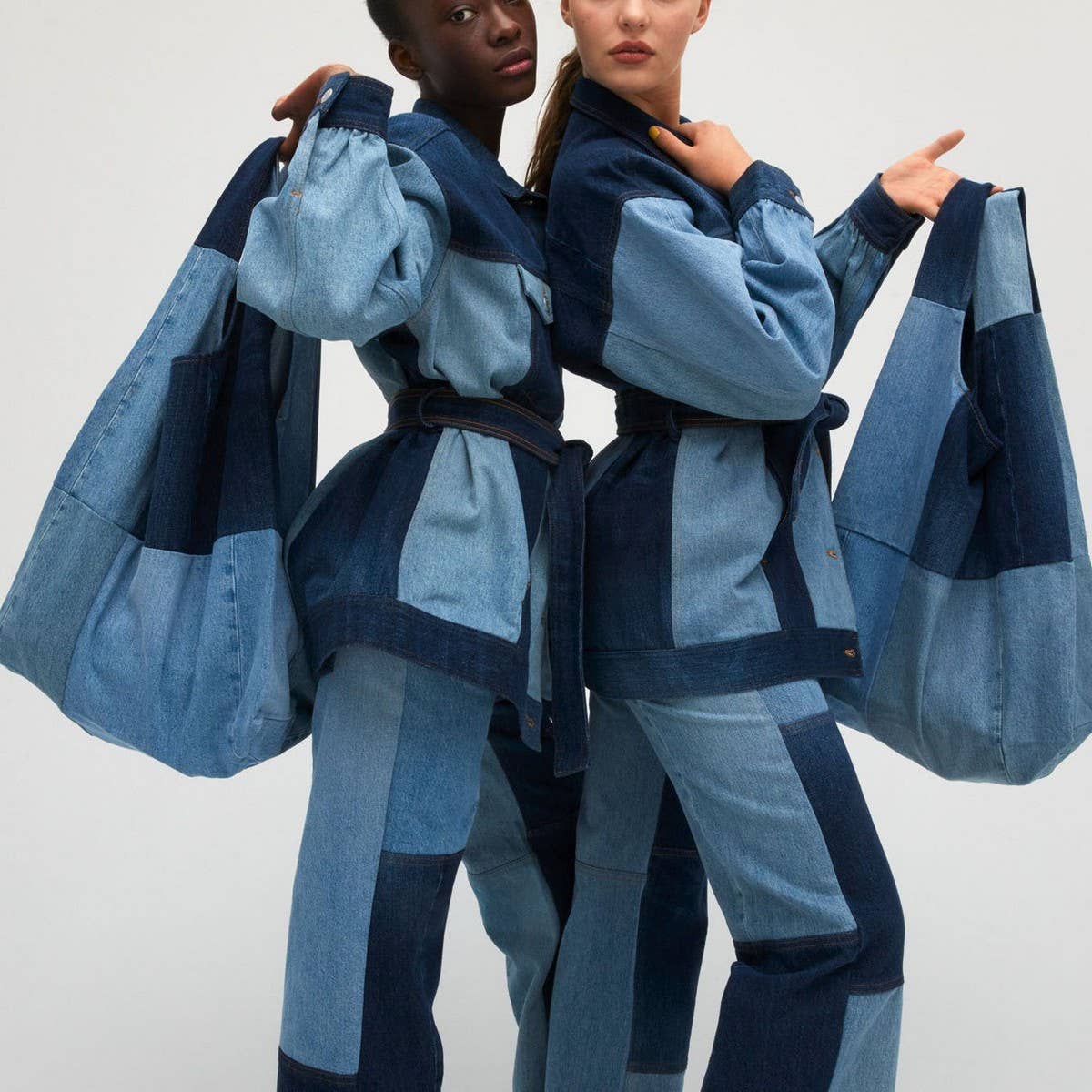 SPLICED WASHE LARGE-CAPACITY DENIM BAG SHOPPING BAG_CWAB1934