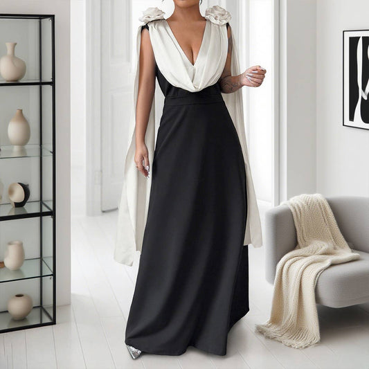 V-neck contrasting color sleeveless dress