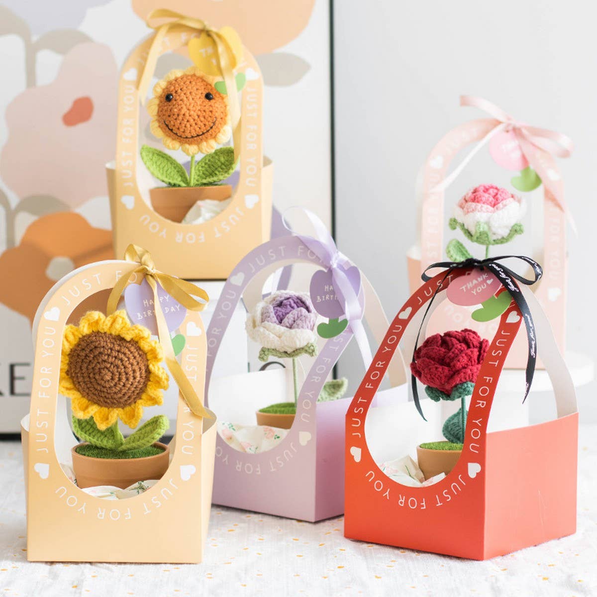 CWMM9272_HANDMADE CROCHETED BOUQUET GIFT SUNFLOWER POT