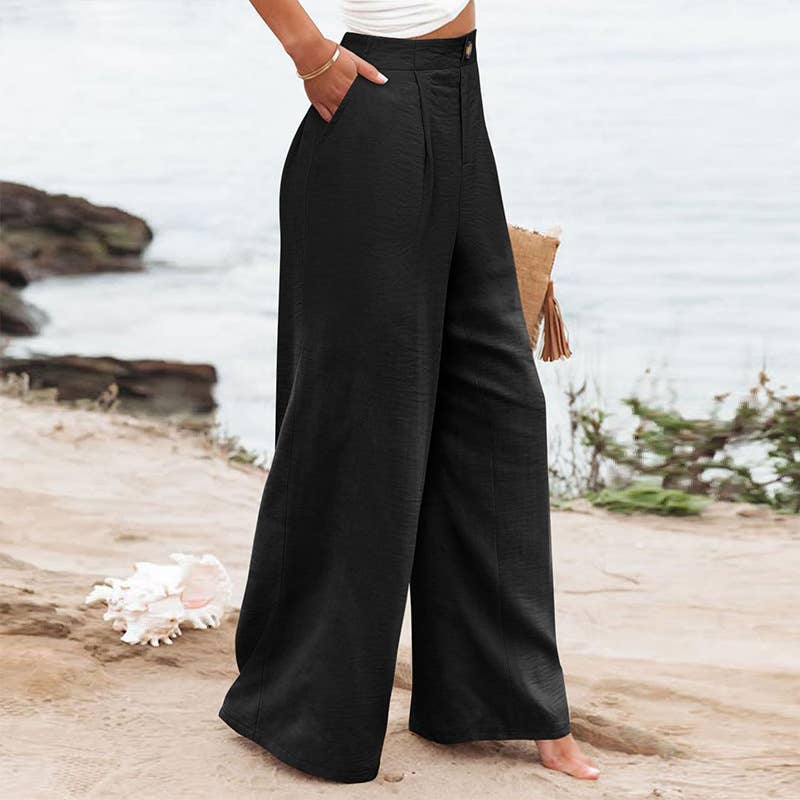 STYLISH SOLID COLOR ELASTIC BAGGY WIDE-LEG PANTS