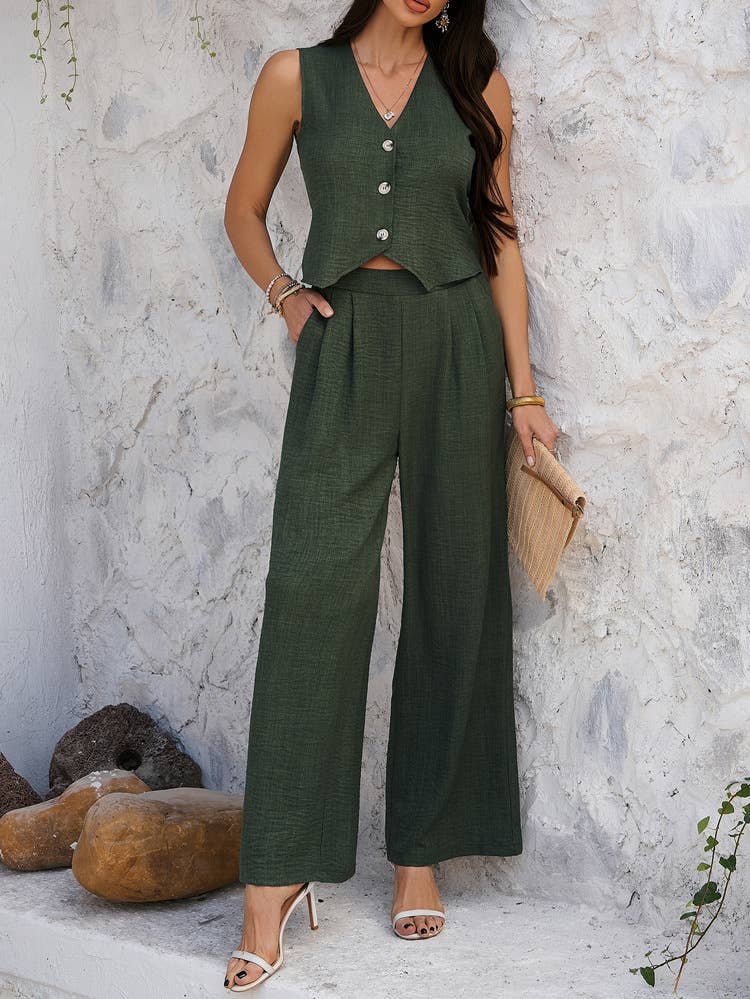 Leisure commute waistcoat wide-leg pantsuit