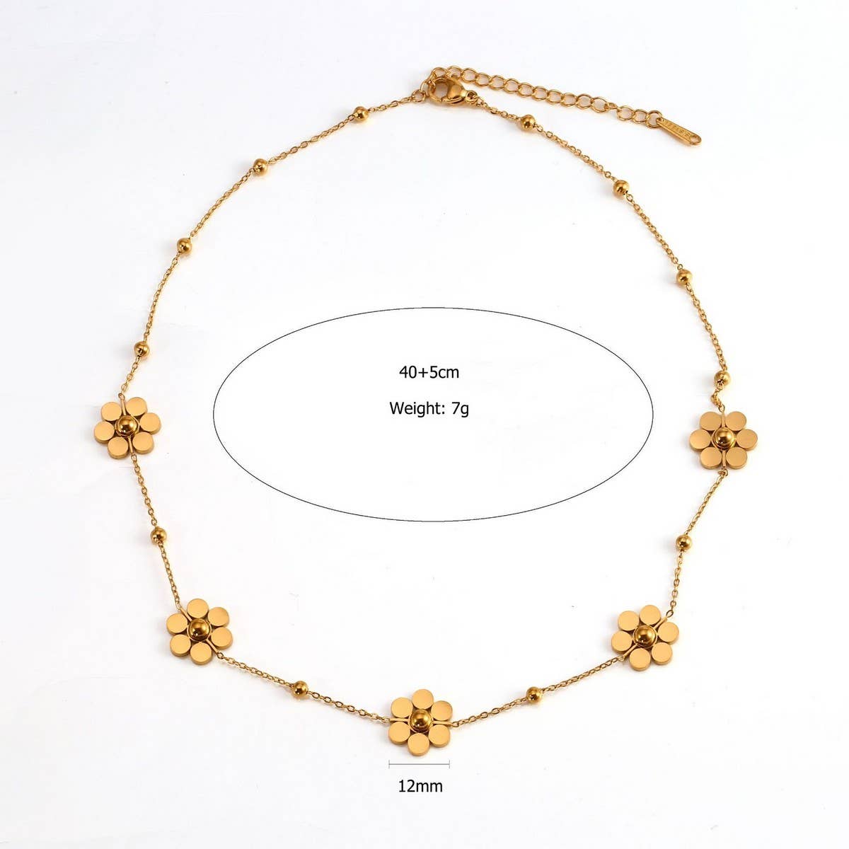 Stainless Steel Daisy Necklace with Beaded Chain_CWMM8876