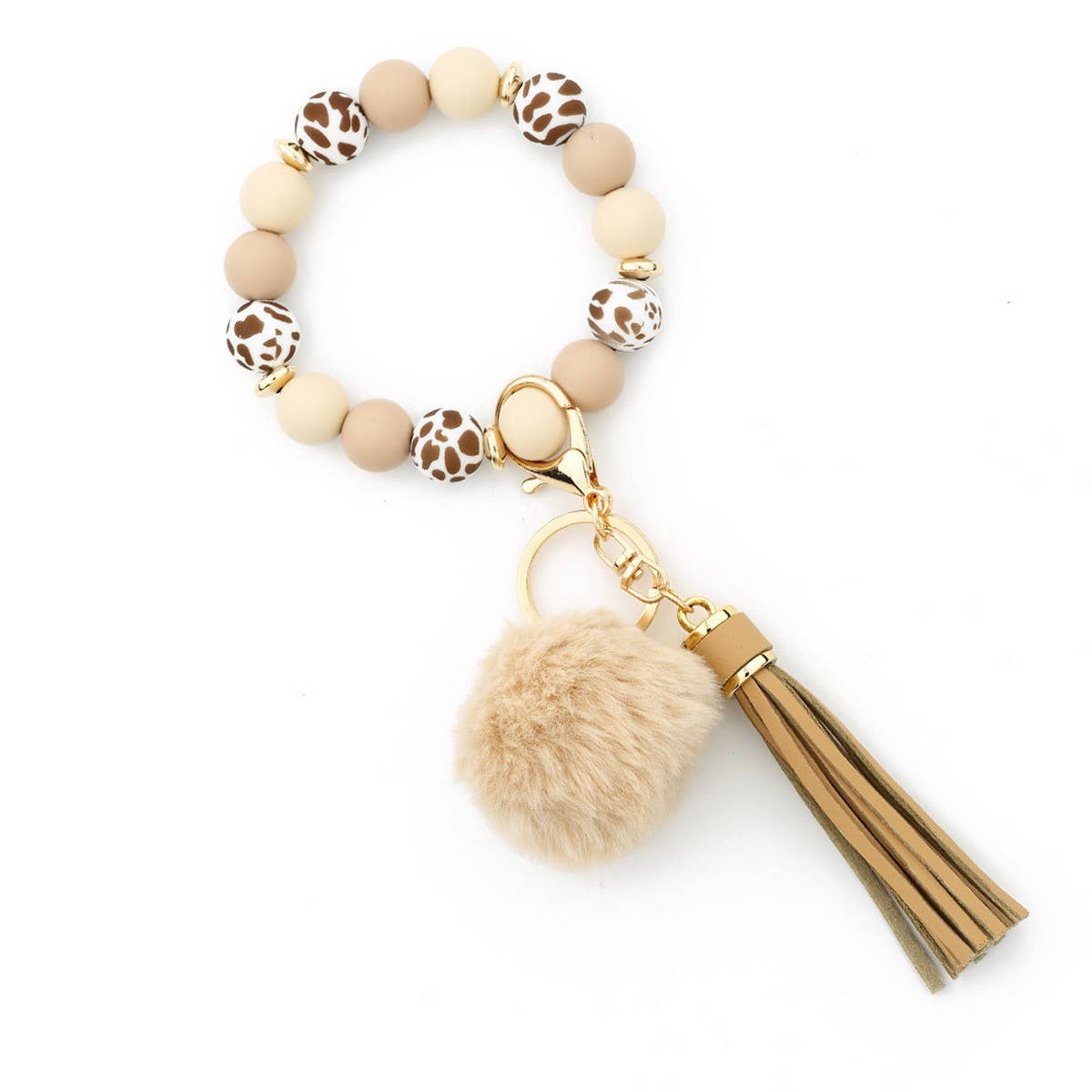 Pom-pom Tassel Keychain Silicone Bead Bracelet_CWAB5016